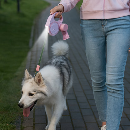 laisse-pour-chien-enrouleur-rose-lumiere